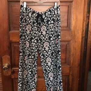 Navy print elastic waist pants